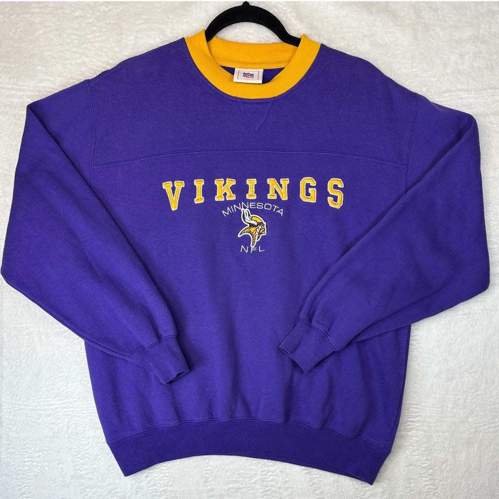 NFL Minnesota Vikings Vintage Sweatshirt Mens L Purple Yellow Embroidered Fleece